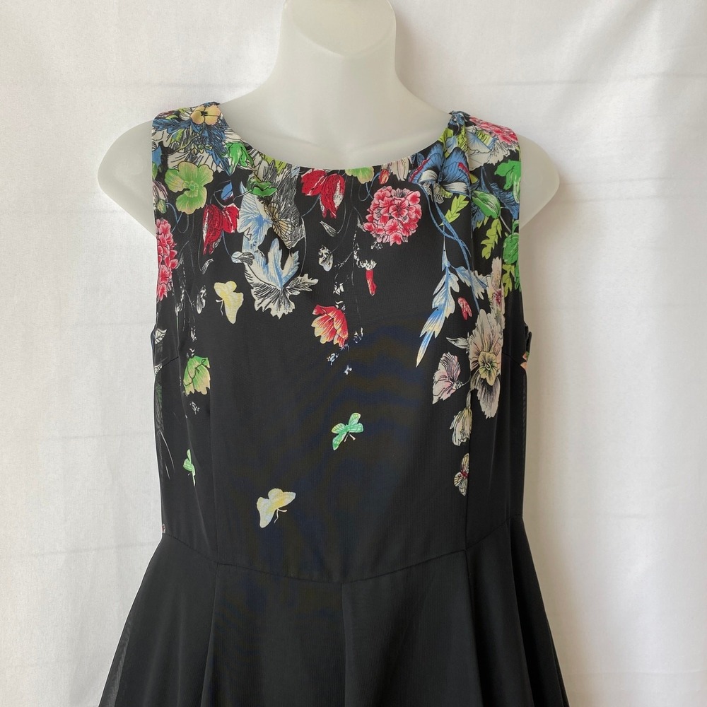 Floryday Whimsigoth Floral Butterfly Midi Dress Women XS Black Sheer Overlay - Picture 4 of 10